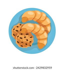 croissants and cookies on a plate vector illustration isolated on white background