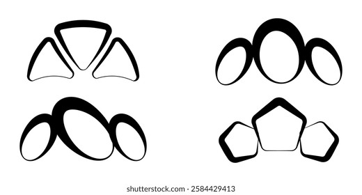Croissants of different shapes - triangle, oval, pentagon. Vector croissants isolated on white background. Icon of croissants for your mockups, posters and logotypes. 