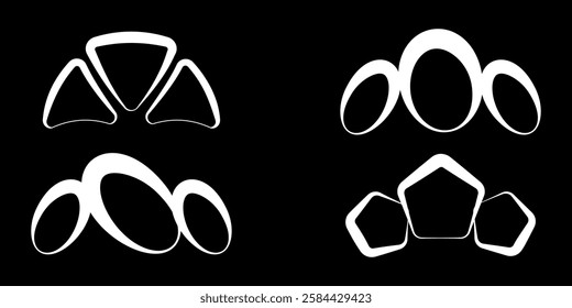 Croissants of different shapes - triangle, oval, pentagon. Vector croissants isolated on black background. Icon of croissants for your mockups, posters and logotypes. 