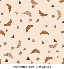Croissants Doodle design. Baking vector illustration. Wrapping paper. Seamless pattern background.