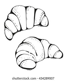 Croissants hand drawn illustration, vector isolated on white background