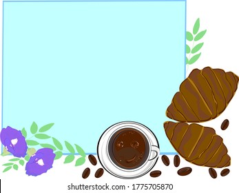 Croissants and hot coffee. French bakery, French food, vector, bread food
