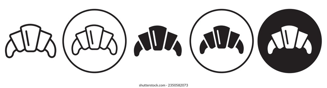 Croissants Icon. Sweet bakery item for morning snack. Symbol of baked chocolate bun made of wheat. Vector set of food in cafe. Flat outline of breakfast french bread with hot tea