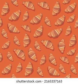 Croissants de fondo naranja. Un fondo interminable para una cafetería con la imagen de la bollería
