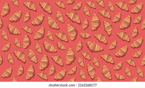 Croissants on a pink background. Endless background for a coffee shop with the image of pastries