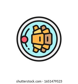 Croissants on plate, french breakfast flat color line icon.