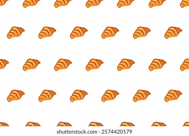 Croissants Seamless Pattern. Bakery Background. Bread, cookies, Baked goods, Buns, French buns. Bakery wallpaper, menu with pastries, Cover, textile, print, wrapping paper, phone case.