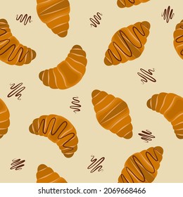 Croissants. Seamless pattern with croissants.Vector illustration 