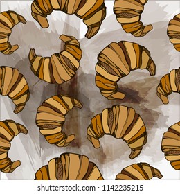 Croissants seamless pattern. Hand draw illustration.