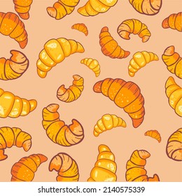Croissants seamless texture, food print, hand drawn, vector