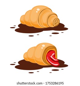 croissants with strawberry filling on a white isolated background. Vector image eps 10