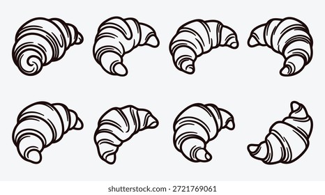 Croissants in verschiedenen Ausrichtungen und Formen