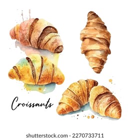 Croissants vector watercolor baking. It can be used for card, postcard, menu.