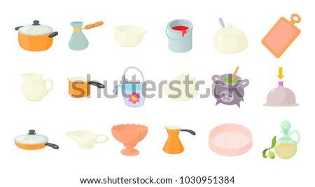 Crokery icon set. Cartoon set of crokery vector icons for web design isolated on white background
