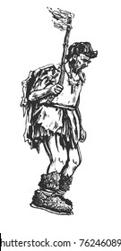 Cro-Magnon with a torch. Graphic sketch