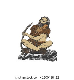 Cro-Magnon at work. Vector illustration. In the same portfolio there is a monochrome image. svg