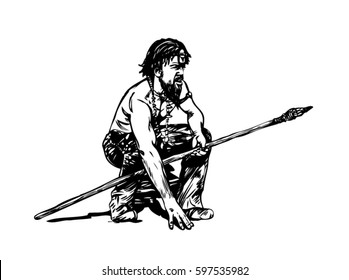 CRO-magnon, the young man (Homo sapiens). Graphics sketch. In the same portfolio there is a color image. svg