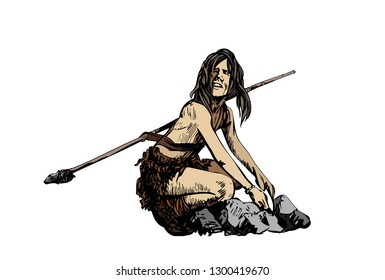 CRO-magnon, the young man with a spear (Homo sapiens). In the same portfolio there is a monochrome image. svg
