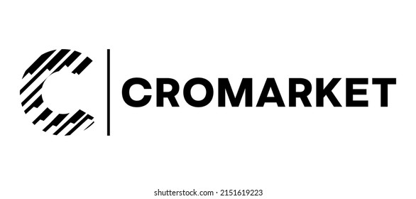 Cromarket Token cryptocurrency with symbol CM logo with typography. Crypto logotype vector illustration of digital currency brand. 