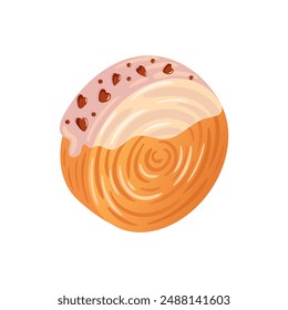 Cromboloni with cream topping. Coin, round croissant with filling, covered with icing. Croissant roll, round san. New York dessert. For bakery shops, cafes, restaurants. Food vector illustration.