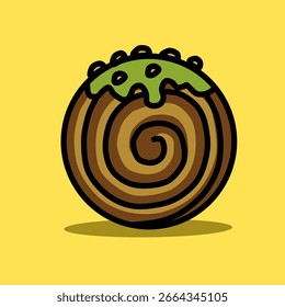 Vetor de ilustração Cromboloni com fundo amarelo, embalagem de alimentos, menu ilustração mão desenhado anúncios de impressão, negócio de alimentos, padaria