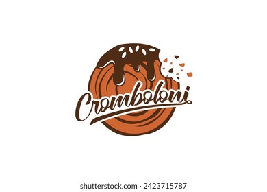 cromboloni logo with a combination of bitten cromboloni and beautiful lettering for bakery shops, cafes, restaurants, etc.
