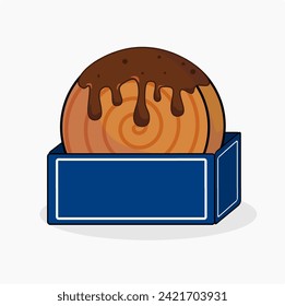 a crombolony cake topped with chocolate sauce