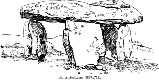 Cromlech, Neolithic, a sketch by hand. Megalithic structures, vector.