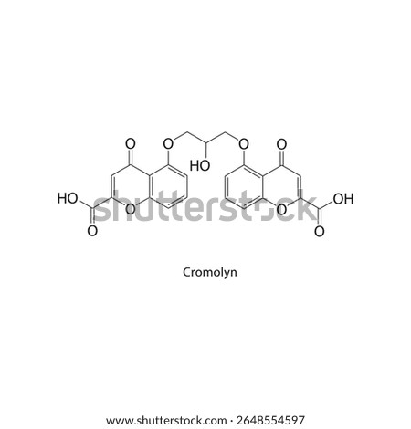 Cromolyn skeletal structure. Mast cell stabilizer compound schematic illustration. Simple diagram, chemical formula.