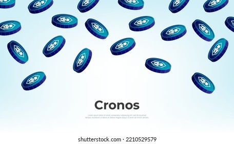 Cronos (CRO) coin falling from the sky. CRO cryptocurrency concept banner background.