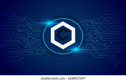 Cronos cro crypto currency with circuit line vector background . Cronos Cro  Crypto currency vector illustration on blue  background