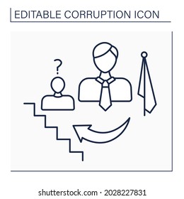 Icono de línea de cirronismo. La parcialidad en la asignación de trabajos y ventajas a amigos o colegas de confianza. Nepotismo. Concepto de corrupción. Ilustración vectorial aislada. Trazo editable