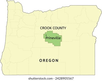 Crook County and city of Prineville location on Oregon state map