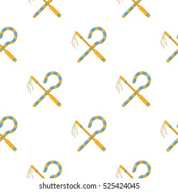 Crook and flail icon in cartoon style isolated on white background. Ancient Egypt symbol stock vector illustration.