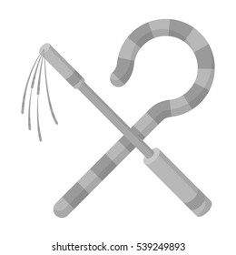 Crook and flail icon in monochrome style isolated on white background. Ancient Egypt symbol stock vector illustration.
