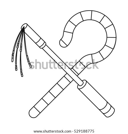 Crook and flail icon in outline style isolated on white background. Ancient Egypt symbol stock vector illustration.