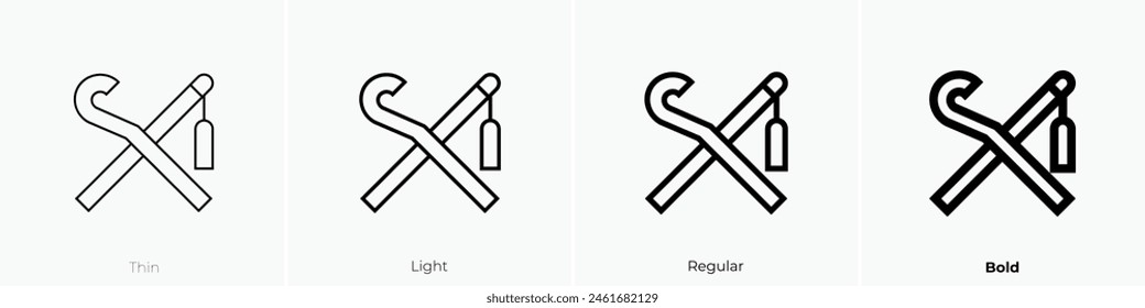 crook and flail icon. Thin, Light Regular And Bold style design isolated on white background