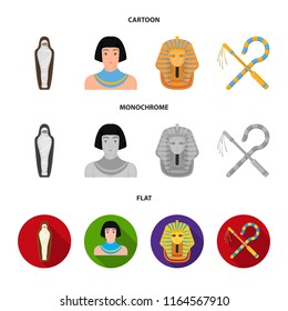 Crook and flail,a golden mask, an egyptian, a mummy in a tomb.Ancient Egypt set collection icons in cartoon,flat,monochrome style vector symbol stock illustration web.