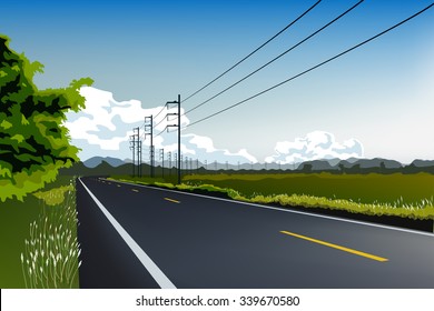 crook road and electric post landscape vector