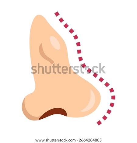 crooked human nose with plastic surgery mark. flat illustration