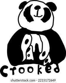 Crooked Panda Bear Monochrome Silhouette Logo - Vector Design