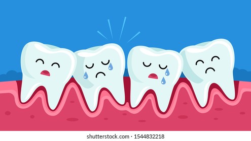 crooked teeth in children. periodontitis disease. concept of pediatric dentistry. kawaii facial expression character. vector illustration