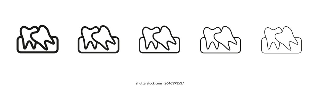 Dentes tortos ícone vetor contorno conjunto sinal de ilustração