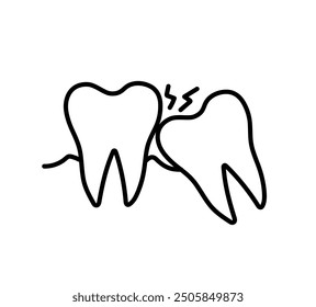 Crooked teeth. Impacted wisdom tooth. Toothache molar. Gum Recession. Vector illustration