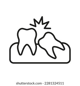 Crooked Teeth Line Icon. Wisdom Tooth Problem Linear Pictogram. Medical Malocclusion. Oral Care. Dentistry Outline Symbol. Dental Treatment Sign. Editable Stroke. Isolated Vector Illustration.