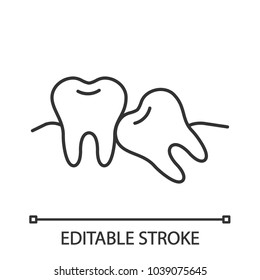 Crooked teeth linear icon. Thin line illustration. Malocclusion. Wisdom tooth problem. Contour symbol. Vector isolated outline drawing. Editable stroke