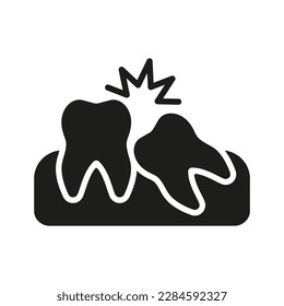 Icono de silueta de dientes cruzados. Problema Médico de Maloclusión. Pictograma de glifo de cuidado oral. Enfermedad Didencial Sabiduría. Signo sólido de tratamiento dental. Símbolo de la ciencia dental. Ilustración de vectores aislados.