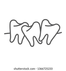 Crooked teeth thin line icon, dental and dentistry, cavity sign, vector graphics, a linear pattern on a white background, eps 10.