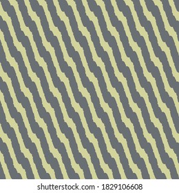 Crooked or wavy stripes following an oblique direction. Textile design. Striped background in blue and gray.