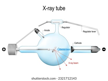 Crookes X-ray tube. structural diagram of an x ray tube that used for radiation therapy,  medical radiography. Diagnostic radiology. Realistic vector illustration. isolated on white background